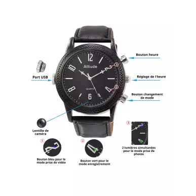 Full HD spy watch with 70° micro-vision and night vision