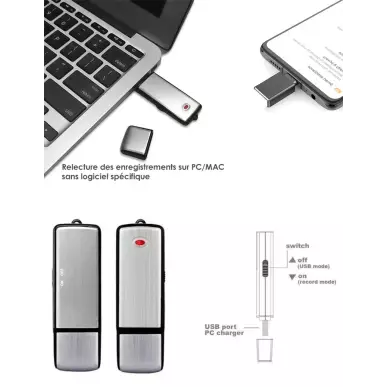 Eespion 8 GB USB-Stick – Tonerkennungsmodus und kontinuierliche 18-Stunden-Batterielebensdauer