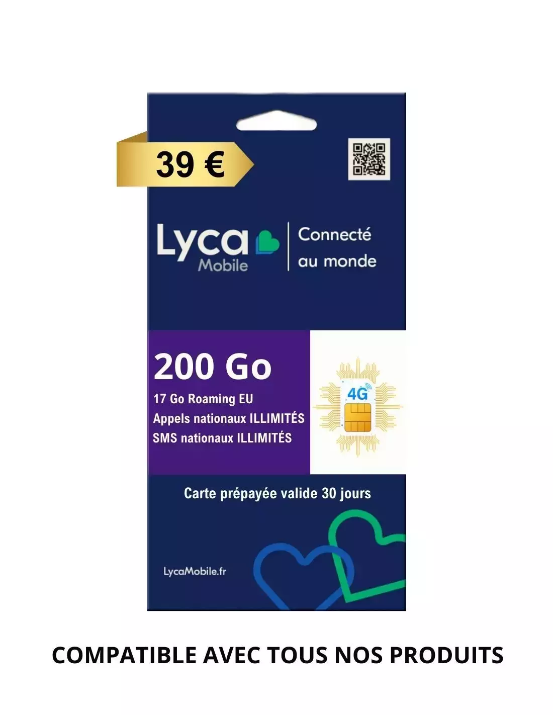 Carte SIM : Appels/SMS illimités + 200 Go de données incluses Carte SIM : Appels/SMS illimités + 200 Go de données incluses