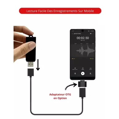 Clé USB Espion 64 Go – 25 j d'autonomie,  modes détection et continu