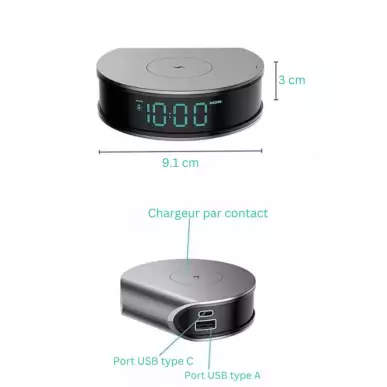 WIFI surveillance camera in an alarm clock – Charger, 120° vision