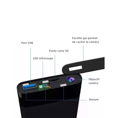 Chargeur camera espion Full HD autonomie 30h champ de vision 150°