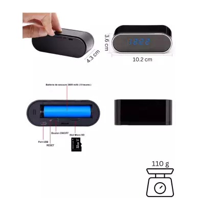 WIFI spy camera in a live surveillance alarm clock with 70° vision
