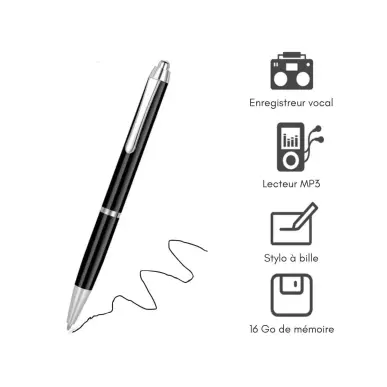 Stylo espion micro enregistreur 16 Go – Autonomie 20h – Enregistrement
