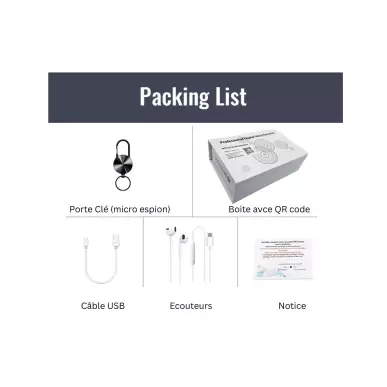 Micro Espion Enregistreur - Port clé Dictaphone 32 Go, autonomie 24 h